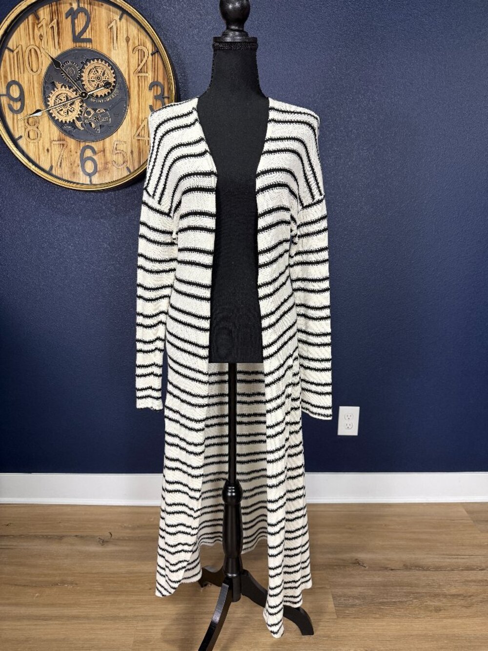 All in Favor Black White Striped Duster Cardigan | XS